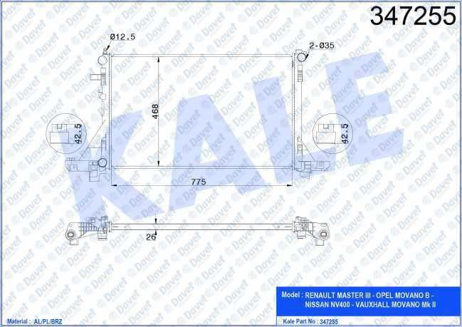 KALE 347255 Motor Su Radyatoru Renault Master Iii - Opel Movano B - Nissan Nv400 2.3dci 10> (Al/Pl/Brz) Motor Su Radyator